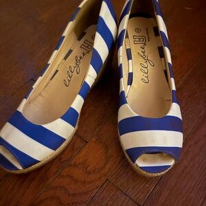 Chic Blue and White  Striped Wedges